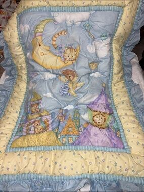 Kids Line over the moon castle bears blue Yellow Quilted Nursery BlanketPrint